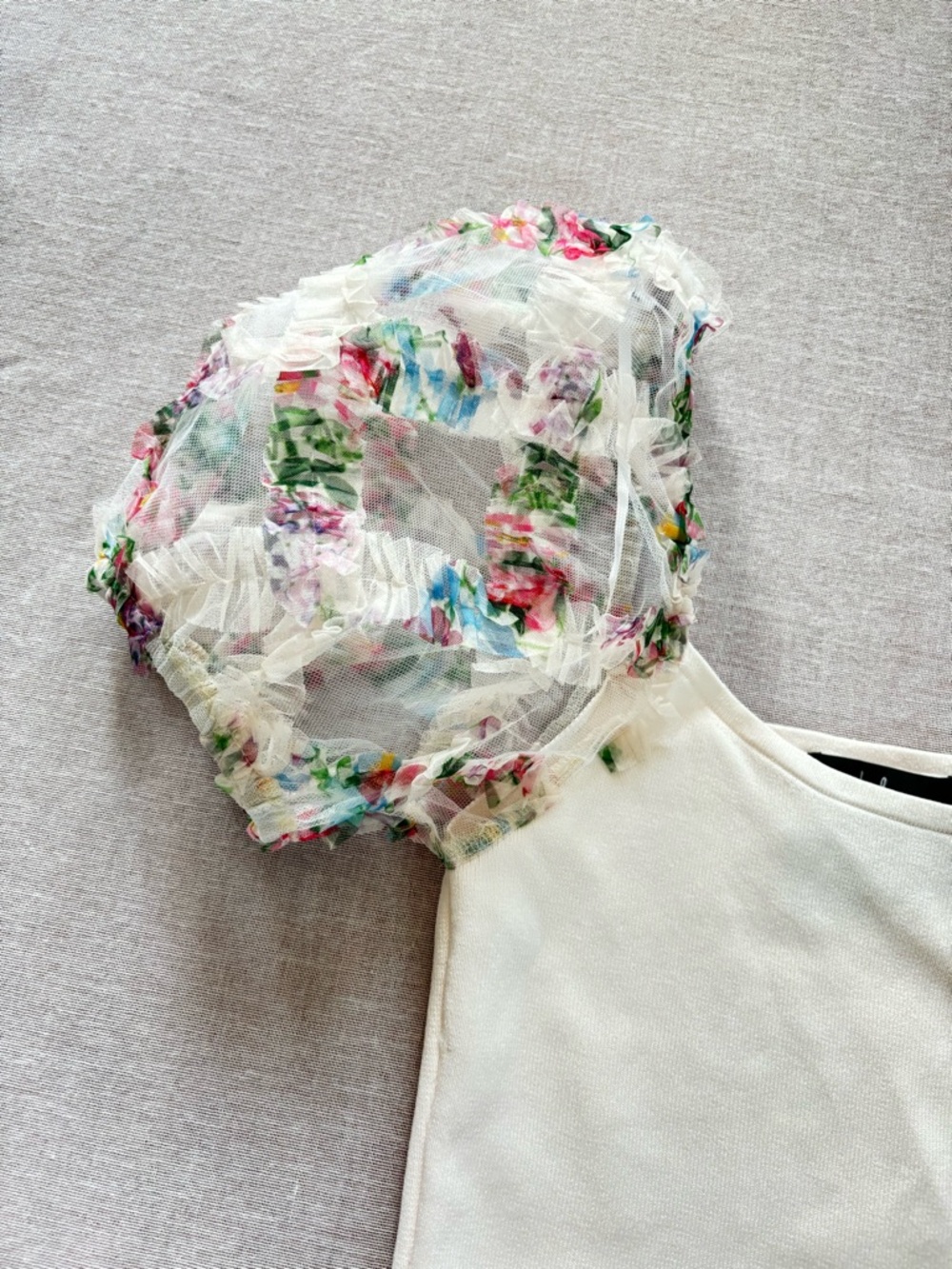 Lulu's Cream Top with Floral Puff Organza Sleeves - Picture 4 of 12